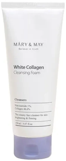 Mary & May Baltas Collagen Cleansing Foam šviesinančios valomosios veido putos, 150 ml