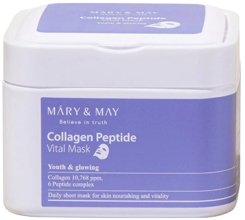 Mary&May Mary Amp May MARY - MAY stangrinamoji veido kaukė su kolageno peptidais (gyvybiškai svarbi kaukė) 30 vnt.