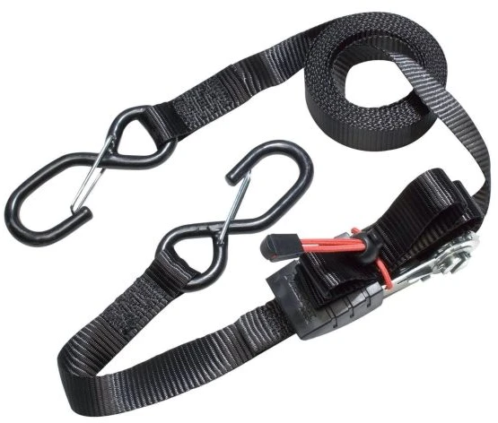 MASTER LOCK 4,25 m x 25 mm tempimo diržas su kabliukais S formos, 2 vnt., juodas, Juoda, Poliesteris, Polivinilchloridas (PVC), Plienas, Tempimo mechanizmas, S formos kabliukas
