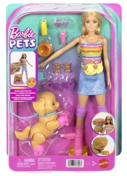 Mattel Lėlė Barbie su riedučiais ir šuniuku