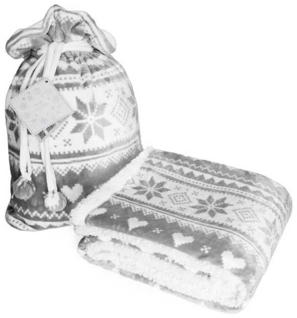 MCU Kalėdinė antklodė 150x200 Saco Sherpa maišelyje balta pilka dovana Faro