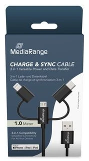 MediaRange 3-in-1 kabelis micro USB, USB-C ir Lightning