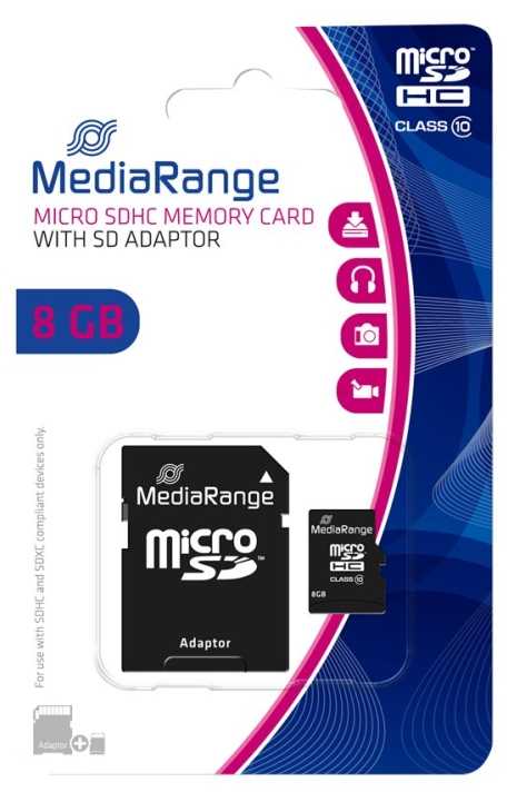 Atminties kortelė MEDIARANGE 8GB Micro SDHC - 8 GB - Micro SDHC - Class 10 - Juodas