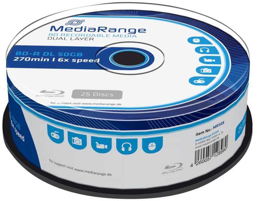 MEDIARANGE MR508 - 50 GB - BD-R DL - Cakebox - 25 vnt.