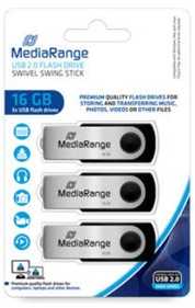 Pendrive MediaRange MR910-3 16GB Juodas, Sidabrinė