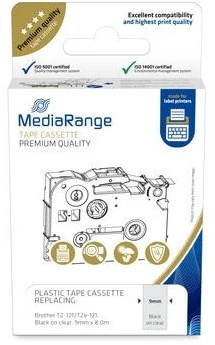 „MediaRange MRBTZ121“ ženklinimo juostos, juodos ant skaidrios
