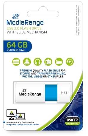Pendrive MediaRange Color EDT. MR974 64GB Mėlyna, Baltas