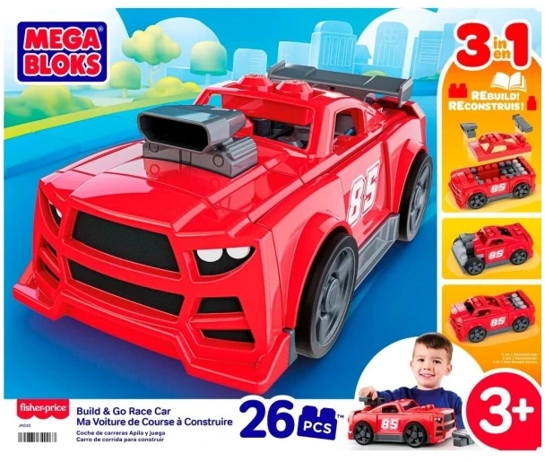 Mattel MEGA BLOKS BUILD AND GO 3 in 1 lenktyninio automobilio konstruktorius (JKG35)
