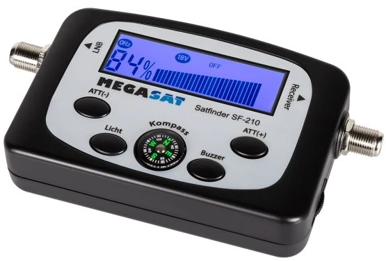 Antena satelitarna Megasat SF-210 Satellite Finder – Juodas – Acoustic and Optical Signal Ekranas