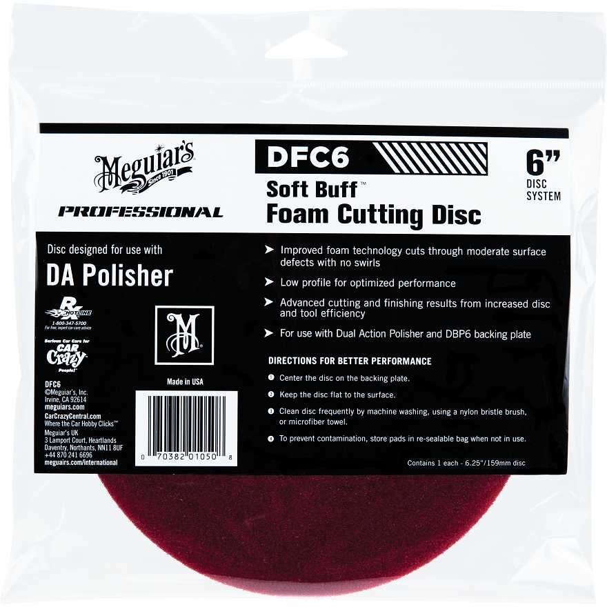 Meguiars DFC6 PRO 6'' 150 mm minkštas Buff DA (dviejų veiksmų) putplasčio pjovimo diskas – universalus su lipniu fiksavimu bet kokiam poliruokliui (JAV)