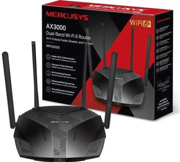 Maršrutizatorius Mercusys MR3000X Dviejų juostų - Wi-Fi 6 maršrutai