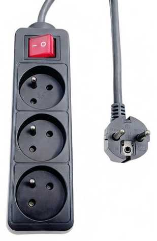 MicroConnect 3 padėčių maitinimo laido įjungimo/išjungimo jungiklis, prancūziškas E tipo, 1,5 m