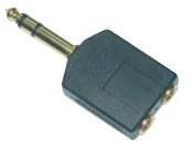 AV adapteris MicroConnect Jack 6,3 mm M - 2x lizdas 3,5 mm F juoda