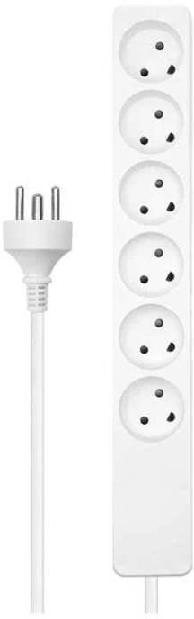 MicroConnect Daniškas ilgintuvas, 6 kontaktų, baltas, 1 m laidas