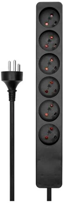 Microconnect MC-GRU0601DKB, 1 m, Type K, Type K, Juoda, 6 kintamosios srovės lizdai, 290 g