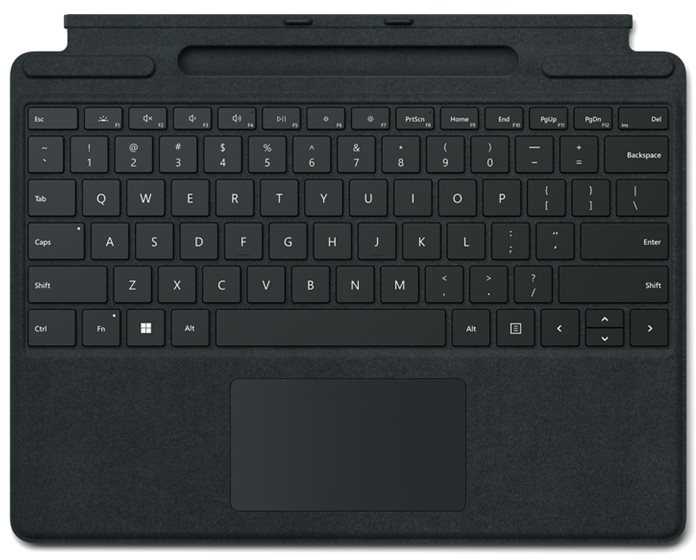 Microsoft „Surface Pro“ klaviatūra su rašiklio laikikliu verslui, jutiklinė planšetė, Microsoft, „Surface Pro 10“ verslui, „Surface Pro 9“ verslui, „Surface Pro 8“ verslui, „Surface Pro X“..., juoda, „Alcantara“, prijungimo vieta