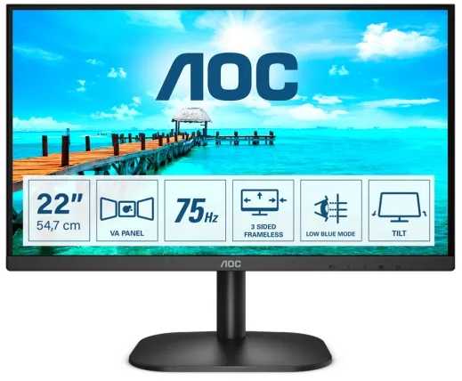 Monitorius AOC B2 22B2H/EU, 54.6 cm (21.5"), 1920 x 1080 pikselių, Full HD, LED, 4 ms, Juodas