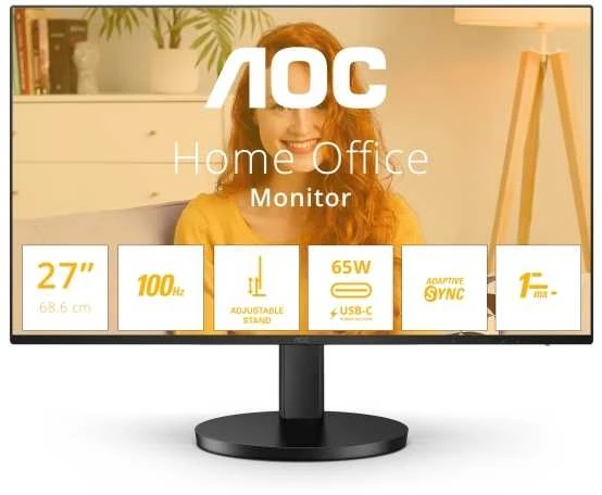 Monitorius AOC Q27B3CF2, 27" QHD (2560x1440) IPS, 100Hz, USB-C PD 65W, HDMI, garsiakalbiai, reguliuojamas stovas