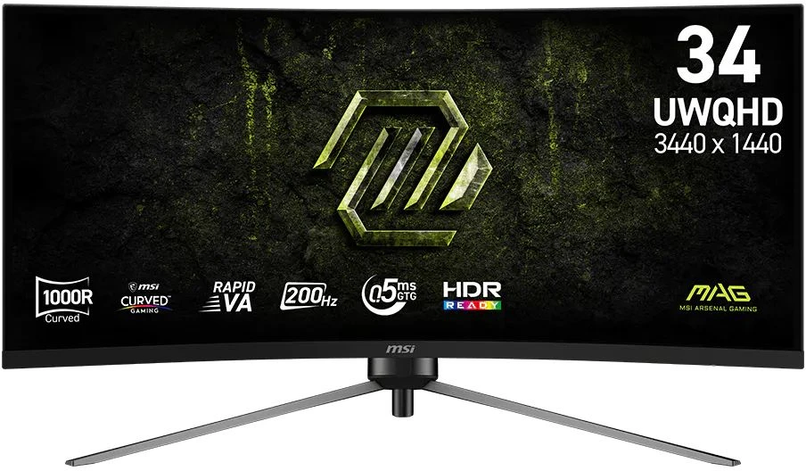 Monitorius MSI MAG 345CQRF E20, 86,4 cm (34"), 3440 x 1440 pikselių, UltraWide Dual Quad HD, 0,5 ms, Juodas
