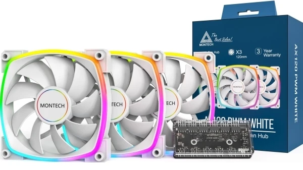 Montech AX120 PWM ARGB korpuso ventiliatorius, 3er Pack, baltos spalvos – 120mm