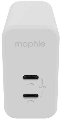 mophie sieninis adapteris USB-C PD DUAL 67W GAN EU (2xUSBC) Baltas