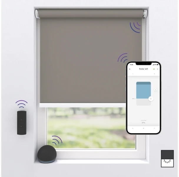 „MotionBlinds“ belaidės elektrinės tamsinančios roleto užuolaidos, 150 x 190 cm – pilkos