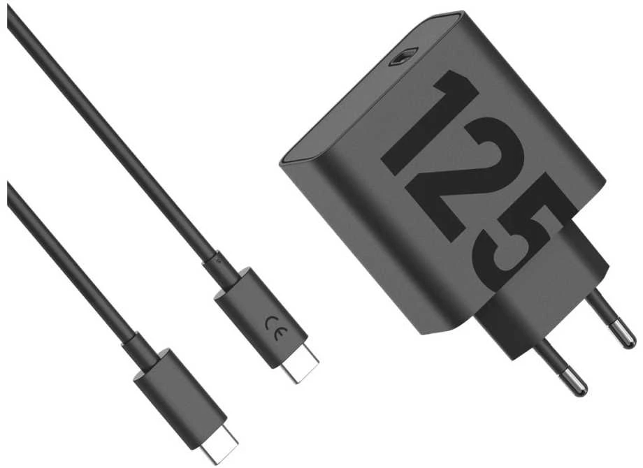 MCD-1252 Motorola TurboPower Duo 2xUSB-C 125W kelioninis įkroviklis + USB-C/USB-C Data kabelis juodos spalvos