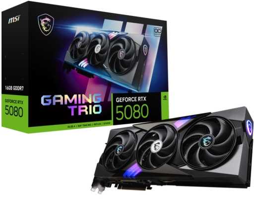 MSI GeForce RTX 5080 16G GAMING TRIO OC - Vaizdo plokštė - GeForce RTX 5080 - 16 GB GDDR7 - PCI Express 5.0 - 3 x DisplayPort, HDMI - Juoda