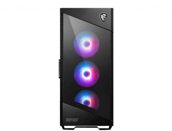 MSI MPG VELOX 100R vidutinio dydžio bokšto tipo žaidimų kompiuterio korpusas '' juodas, 4x 120 mm ARGB ventiliatoriai, 1-6 ARGB šakotuvas, ARGB šviesos juostelė, USB Type-C, grūdintas stiklas, centrinis, E-ATX, ATX, mATX, mini-ITX '', Midi bokštas, PC, juodas, ATX, žaidimų, 3x 120 mm