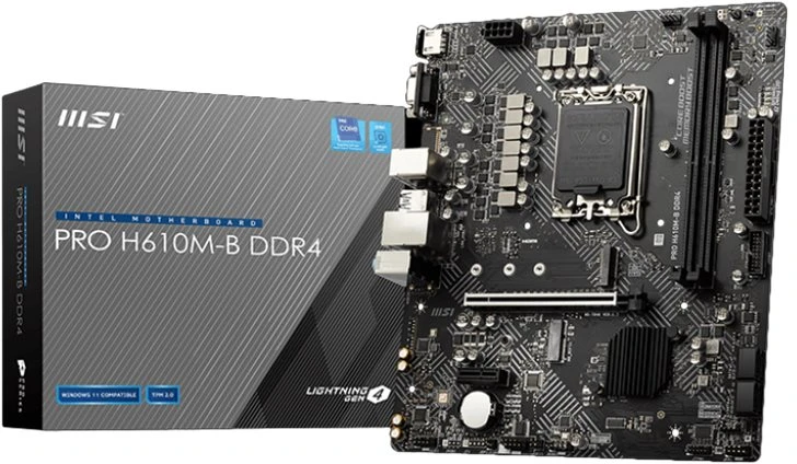 Pagrindinė plokštė MSI | PRO H610M-G | Procesorių šeima Intel | Procesoriaus lizdas LGA1700 | DDR5 | Palaikomos standžiojo disko sąsajos SATA, M.2 | SATA jungčių skaičius 4