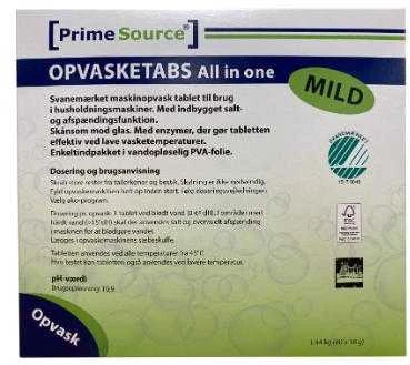 Indaplovės tabletės Prime Source Mild All-In-One 80 vnt. Swan ženklu pažymėtos, tirpios, 80 vnt./pak.