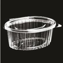 Multi Plastikinis puodelis Catersource 375 ml 112x145x57 mm ovalus su atlenkiamu dangteliu RPET permatomas, 100 vnt.