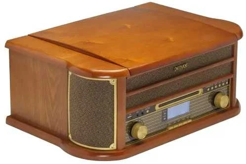 Muzikinis centras Medinis retro muzikos centras Denver MRD-51 su juodu patefonu
