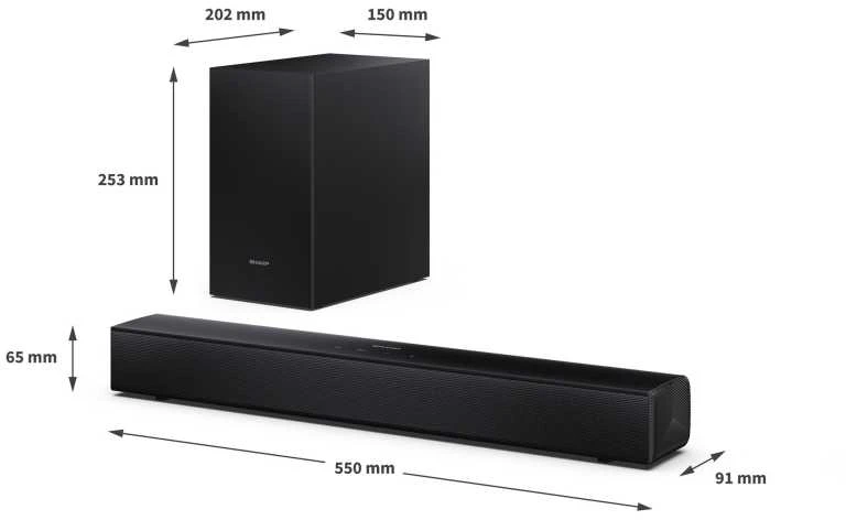 Namų kino sistema Sharp Compact 2.1 Soundbar with Wireless Subwoofer | HT-SBW121 | 240 W | Bluetooth | Belaidė jungtis | Juodas