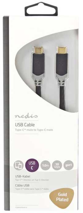 Nedis USB laidas | USB 3.2 Gen 1 | USB-C™ jungtis | USB-C™ jungtis | 4K@60Hz | 5 Gbps | Nikeliuotas | 1,00 m | apvalus | PVC | Antracitas | Pakuotė su S