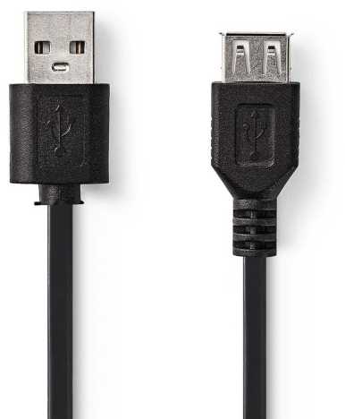 Nedis USB-Kabelis | USB 2.0 | USB-A Stecker | USB-A Buchse - 480 Mbps | Vernickelt | 2.00 m | Rund | PVC | Juodas | Box
