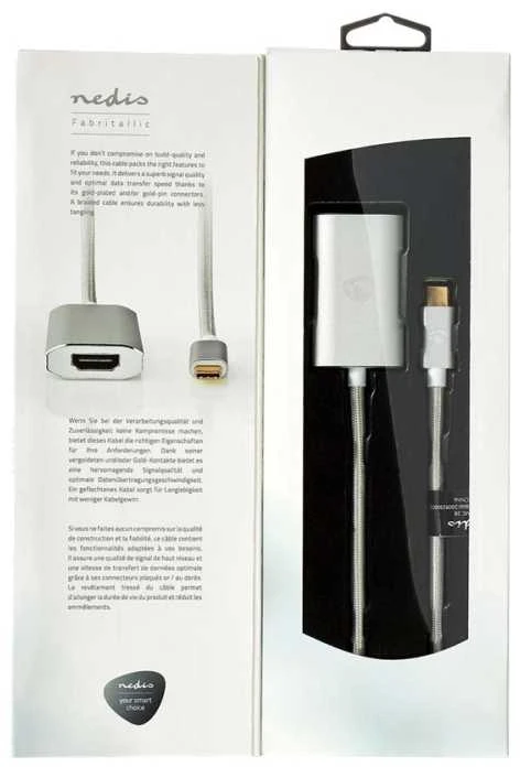 Nedis USB adapteris | USB 3.2 Gen 1 | USB-C™ jungtis | HDMI™ | energijos tiekimas | 2,00m | apvalus | Paauksuotas | Pintas / nailonas | sidabras | pakavimas su