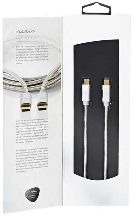 Nedis USB laidas | USB 3.2 Gen 1 | USB-C™ jungtis | USB-C™ | 4K@60Hz | 5 Gbps | Paauksuotas | 2,00m | apvalus | Pintas / nailonas | Aliuminis | Pakuotė
