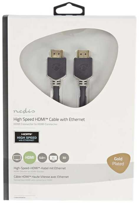 Nedis High Speed HDMI ™ Kabelis mit Ethernet| HDMI™ Stecker | 4K@60Hz | ARC | 18 Gbps | 5.00 m | rund | PVC | Anthrazit | Verpackung mit Sichtfenster