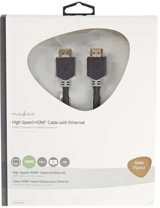 Nedis High Speed HDMI™ Kabelis mit Ethernet | HDMI™ Stecker | 4K@60Hz | 18 Gbps | 7.50 m | rund | PVC | Anthrazit | Verpackung mit Sichtfenster