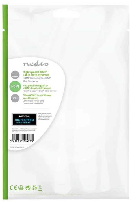Nedis High Speed HDMI™ kabelis su eternetu, HDMI™ jungtis - HDMI™ mini kištukas, 1,5 m, juodas
