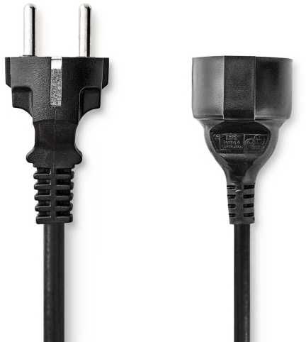 Nedis Stromkabel | Schutzkontaktstecker | Schutzkontaktsbuchse Gerade | Gerade | Vernickelt | 5.00 m | Rund | PVC | Juodas | Label