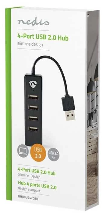 Nedis Šakotuvas USB 2.0, 4 prievadai, juodas