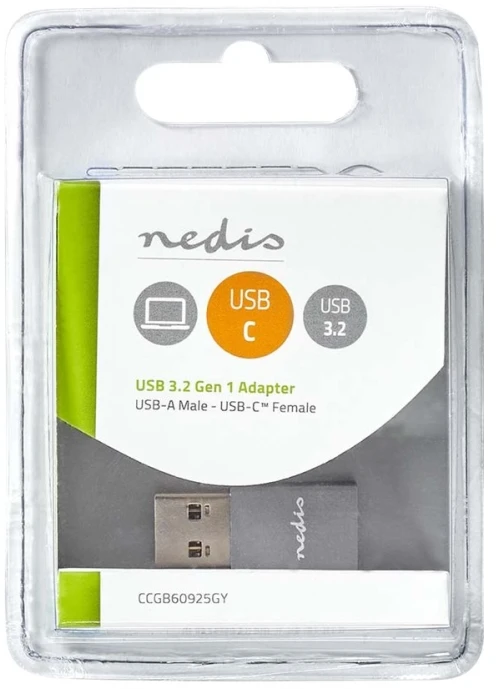 Nedis USB-A Adapteris USB 3.2 Gen 1 | USB-A Stecker | USB-C™ Buchse | 5 Gbps | Vernickelt | Juodas | Box
