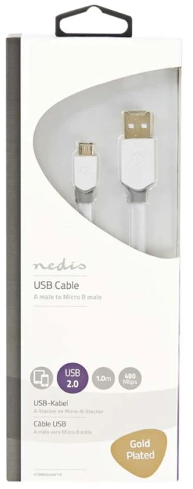 Nedis USB laidas | USB 2.0 | USB-A vyrelis | USB Micro-B jungtis | 480Mbps | Paauksuotas | 1,00 m | butas | PVC | Balta | Pakuotė su peržiūros langeliu