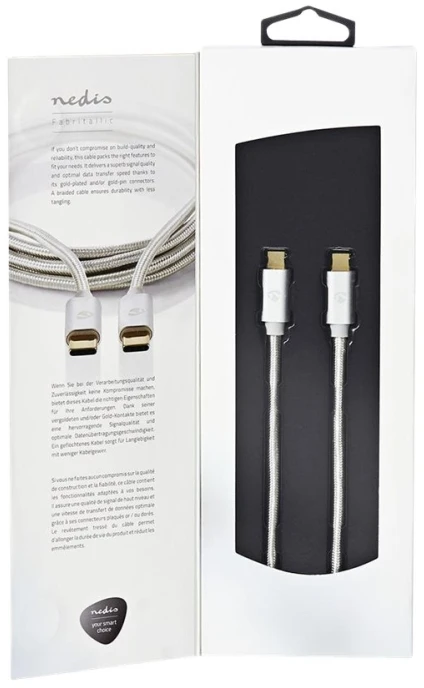 Nedis USB laidas | USB 2.0 | USB-C™ jungtis | 10W 480Mbps | Paauksuotas | 2,00m | apvalus | Pintas / nailonas | Aliuminis | Pakuotė su peržiūros langeliu