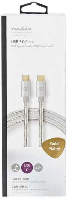 Nedis USB laidas | USB 3.2 Gen 1 | USB-C™ jungtis | USB-C™ | 4K@60Hz | 5 Gbps | Paauksuotas | 2,00m | apvalus | Pintas / nailonas | Aliuminis | Pakuotė