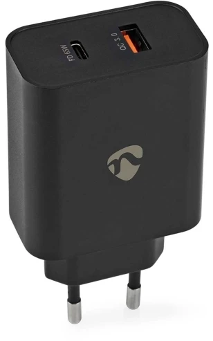 Nedis Netzladegerät 65 W Schnellladefunktion 2.0 2.25 A - Anzahl der Ausgänge: 2, USB-A, USB-C™, Automatische Spannungswahl