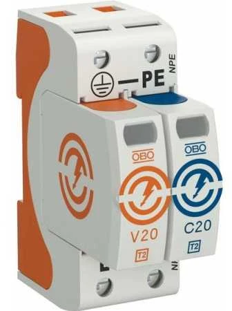 OBO Bettermann 5095251 Viršįtampių iškroviklis C tipas 2 1P+N 40kA 280V V20-1+NPE-280 5095251