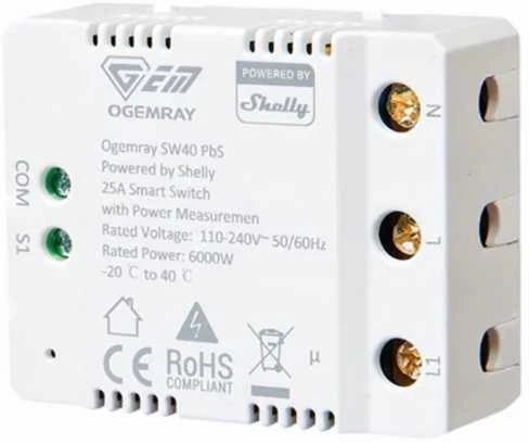 Ogemray išmanioji relė 25A powered by Shelly (WiFi, Bluetooth)